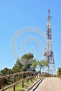 Telecommunications tower with multiple antennas photo