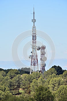 Telecommunications tower with multiple antennas photo