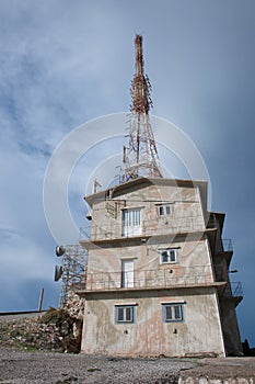 View of telephone and data telecommunication antennas installations