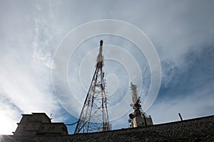 View of telephone and data telecommunication antennas installations