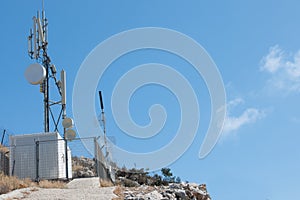 View of telephone and data telecommunication antennas installations