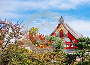 View of the temple of Asakusa Schrein Senso-ji, Tokyo, Japan. Copy space for text.