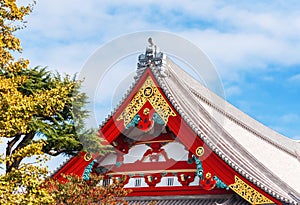 View of the temple of Asakusa Schrein Senso-ji, Tokyo, Japan. Copy space for text.