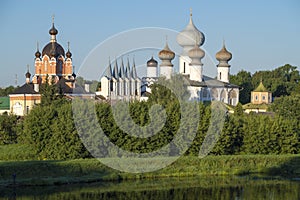 View of the temples of the ancient Tikhvin Mother of God Assumption Monastery