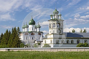 View of the temples of the Nikolo-Vyazhishchi Monastery. Vyazhishchi. Novgorod region