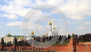 A view of the temples and towers of the Moscow Kremlin