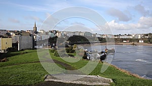 View of Tenby town and harbour Wales PAN