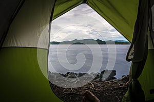 View from tent at lake jocassee camping site