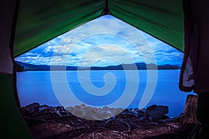 View from tent at lake jocassee camping site