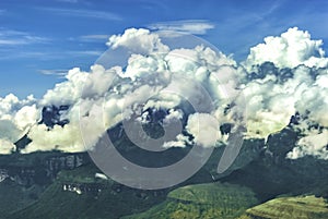 View on Tepui/Tepuy in La Gran Sabana from the Plane Flying over it, La Gran Sabana, Canaima National Park, Venezuela
