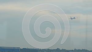 View from the terminal window on runway where the plane takes off, Schiphol International Airport