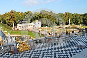 View from the terrace of the Grand Peterhof Palace. St. Petersburg.