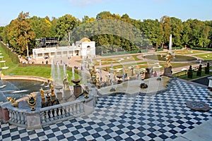 View from the terrace of the Grand Peterhof Palace. St. Petersburg.