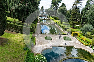 View from the terrace of the lovely park in Villa d\'Este in Tivoli