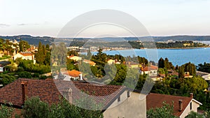 View from the terrace of Vila Toni at sunset  Portoroz  Piran  Obalno-kraska  Slovenia  June 2020