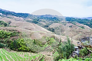 view of terraced fields and houses of Tiantouzhai