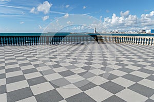 View of the Terrazza Mascagni on the mediterranean sea . Livorno , Tuscany Italy