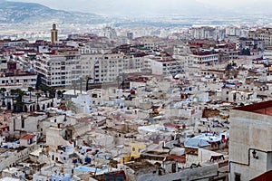 View of the Tetouan Medina quarter in Northern Morocco with old buildings roofs