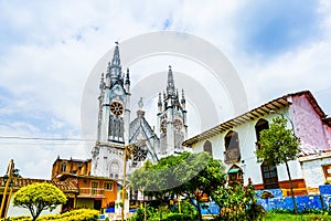 View on th white church in the colonial city of Jerico, Colombia