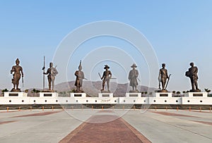 View of thai seven kings bronze monument statues standing at ratchapakdi public park Hua-Hin, Prachuab Khiri Khan, Thailand.