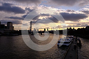 View of the Thames River at sunset.