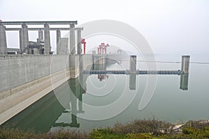 A view of the Three Gorges Dam in the mist