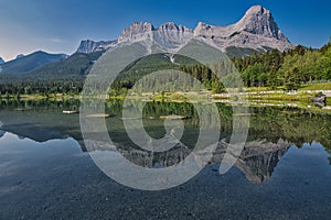 View of the Three sisters Canmore from quary lake park