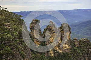 View of the `Three Sisters`and Jamison Valley from Echo Point at Blue Mountains National Park, Australia.