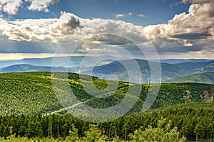 View of three wind power plants in the mountains