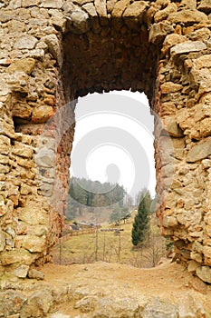 View thru window on ruins of castle Poresin