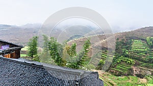 view from Tiantouzhai village terraced hills