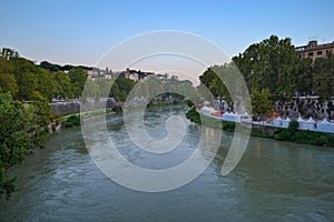 View of Tiber river from Ponte Palatino in Rome, Italy. Tiber ri