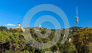 View of Tibidabo mountain in Barcelona, Spain photo