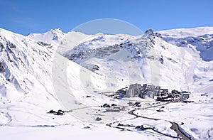 View of Tignes village in French Alps