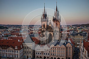 View Tinsko Temple and Central Gallery, Prague, Czech Republic. July 3, 2019