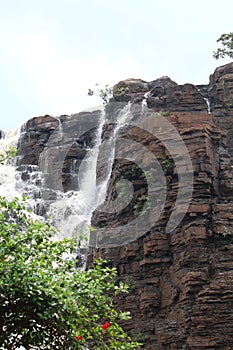 View of Tirathgarh Waterfall with Clean blue sky