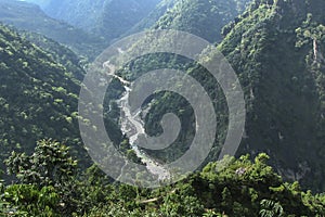 View of Tista river from top view point,Sikkim, India. From this view point, twists and turns of river Tista or Teesta can be seen photo