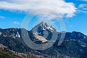 View to 1838 meter high mount Wendelstein in the German Alps