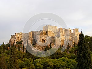 View to the Acropolis of Athens on top of the old town in summer