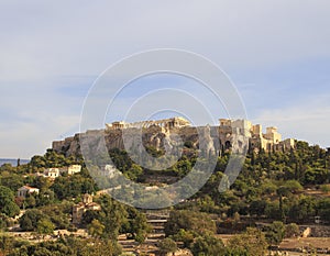 View to the Acropolis of Athens on top of the old town in summer