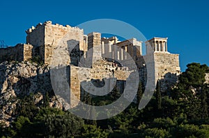 View to Acropolis with Propylaea and Temple of Athena Nike, Athens, Greece