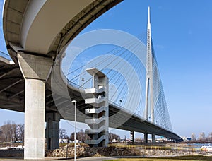 View to the Ada bridge on the river Sava in Belgrade, Serbia