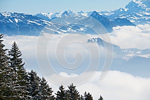 View to the Alps from the Pilatus mountain in Luzern, Switzerland.