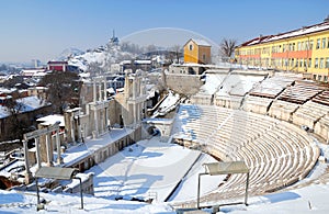 View to ancient amphitheater in Plovdiv