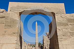 View to the Ancient Egyptian Ruins of Obelisk of Thutmosis I in Karnak Temple Complex near Luxor