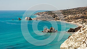 A view to Aphrodite Rock from a scenic highway, Cyprus