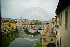 View to the Arno river and old bridge Ponte Vecchio in Florence, Italy