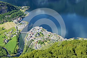 View to the Aurlandswangen in Aurlandsfjord from Stegastein viewpoint in Aurland, Norway.