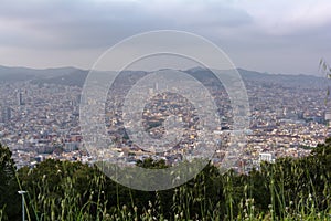 View to Barcelona city from the top of the Montjuic hill