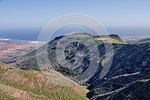View to the Barranco de Teneguime, a volcanic region near Haria in Lanzarote